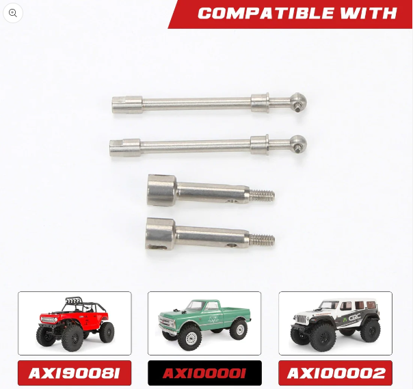SCX24 Upgrades Front stub axle & Front axle shaft Hardened stainless steel (Deadbolt, Jeep Wrangler)