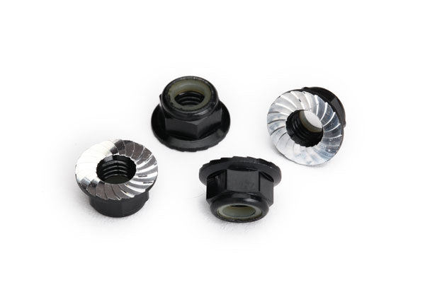 Nuts, 5mm flanged nylon locking (aluminum, black-anodized, serrated) (4)
