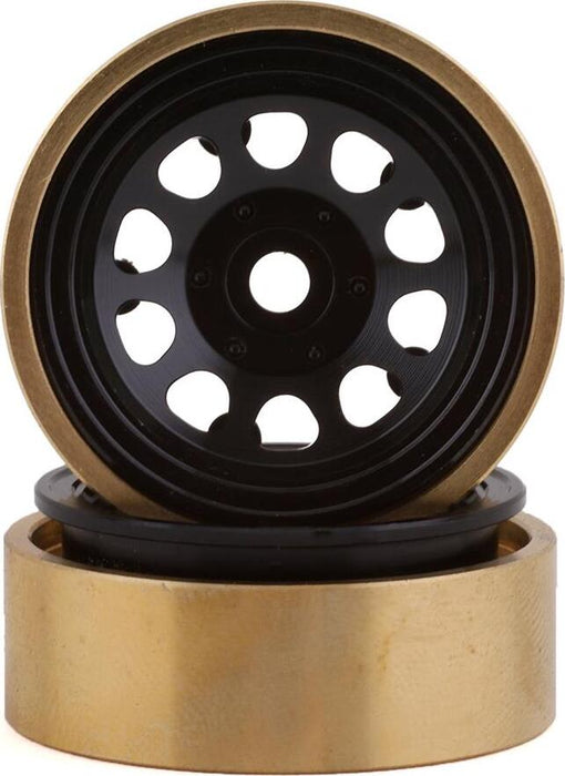 SSD RC SCX24 1.0” Aluminum/Brass D Hole Beadlock Wheels (Black) (2) (24g)