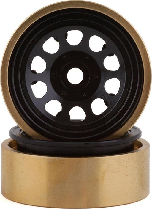 SSD RC SCX24 1.0” Aluminum/Brass D Hole Beadlock Wheels (Black) (2) (24g)