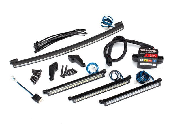 LED light set, complete (includes front light bar (2), rear light bar, curved roof light bar, and high-voltage power amplifier)