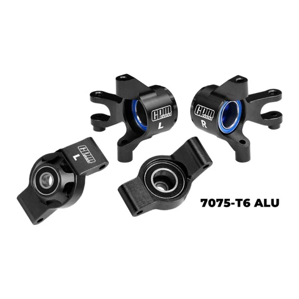 7075 ALLOY FRONT STEERING BLOCKS & REAR HUB STUB AXLE CARRIERS BLACK 10752