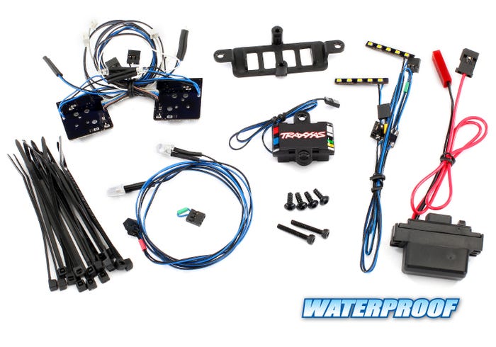 LED light set, complete with power supply (contains headlights, tail lights, roof lights, & distribution block) (fits #8811 or #8825 body)