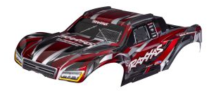 Body, Maxx Slash®, red (painted)/ decal sheet (assembled with body support, body plastics, & latches for clipless mounting)