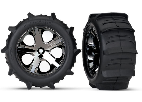 Tires & wheels, assembled, glued (2.8') (All-Star black chrome wheels, paddle tires, foam inserts) (2WD electric rear) (2) (TSM rated)