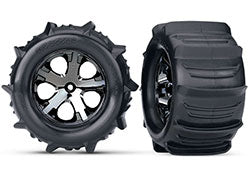 Tires & wheels, assembled, glued (2.8') (All-Star black chrome wheels, paddle tires, foam inserts) (2WD electric rear) (2) (TSM rated)