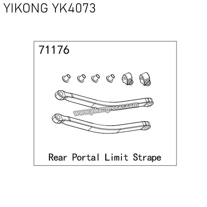 Rear Portal Limit Strap Parts for YIKONG YK4073 RC Car
Brand Name: YIKONG;
Item Number: 71176;
Compatible models: YK4073;
Quantity: 2Pcs;