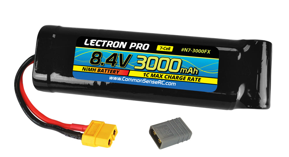 Lectron Pro NiMH 8.4V (7-cell) 3000mAh Flat Pack with XT60 Connector + CSRC adapter for XT60 batteries to popular RC vehicles
