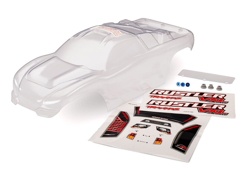 Body, Rustler® (clear, requires painting)/window, lights decal sheet/ wing and aluminum hardware