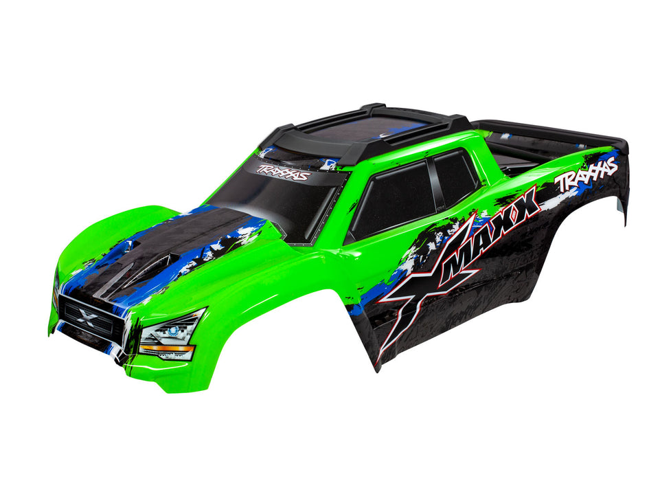 Body, X-Maxx®, green (painted, decals applied) (assembled with front & rear body mounts, rear body support, and tailgate protector)