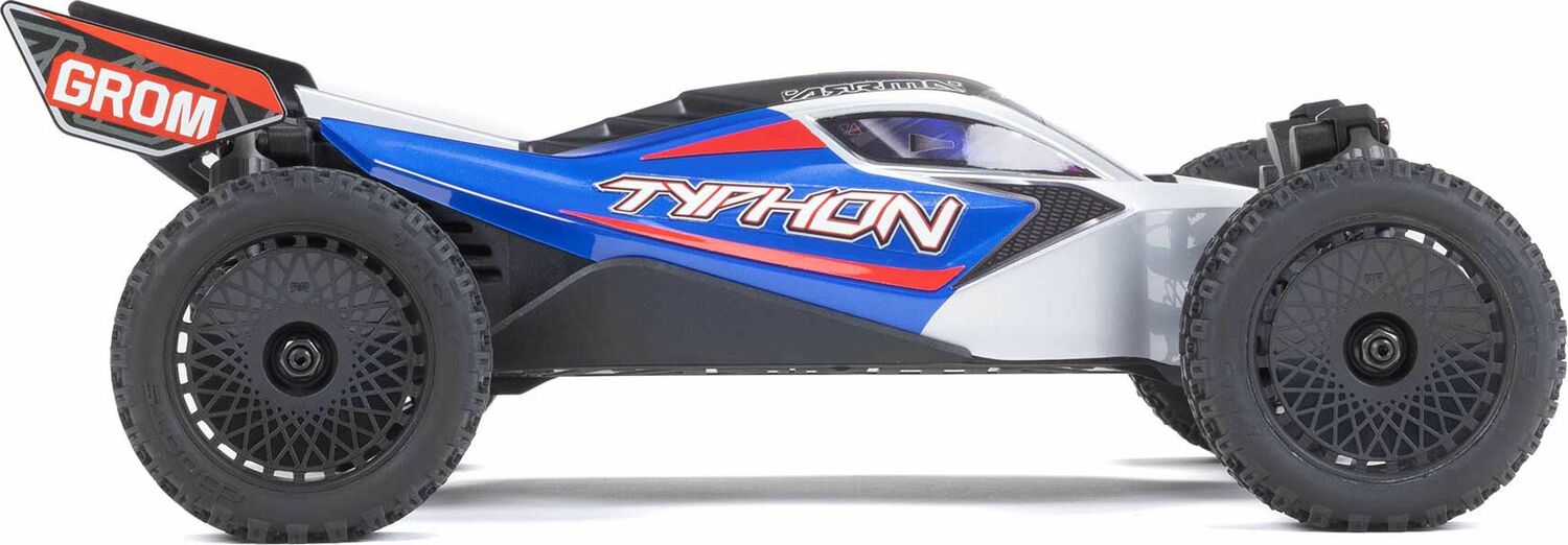 TYPHON GROM MEGA 380 Brushed 4X4 Small Scale Buggy RTR with Battery & Charger, Blue/Silver