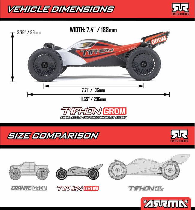 TYPHON GROM MEGA 380 Brushed 4X4 Small Scale Buggy RTR with Battery & Charger, Blue/Silver