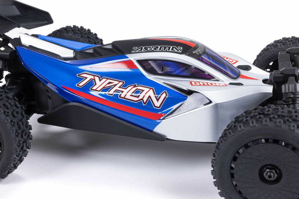 TYPHON GROM MEGA 380 Brushed 4X4 Small Scale Buggy RTR with Battery & Charger, Blue/Silver