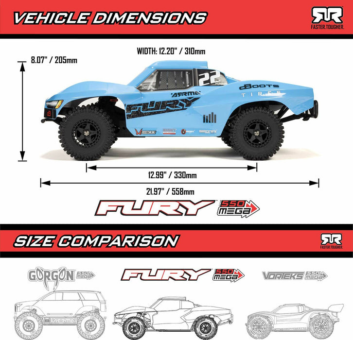 1/10 FURY MEGA 550 2WD Short Course Truck RTR with Battery & Charger, Red