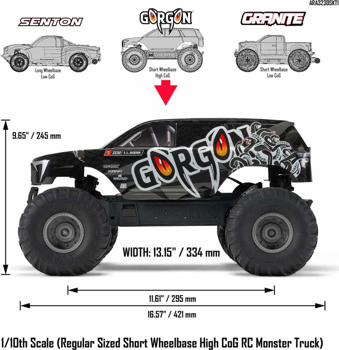 1/10 GORGON 4X2 MEGA 550 Brushed Monster Truck Ready-To-Assemble Kit with Battery & Charger