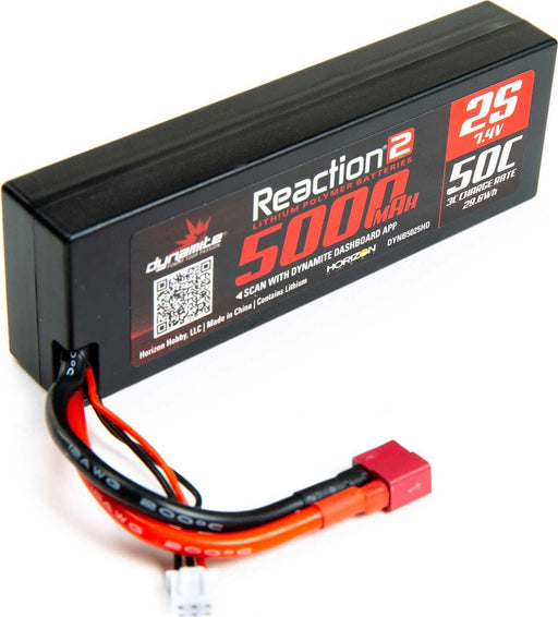7.4V 5000mAh 2S 50C Reaction 2.0 Hardcase LiPo Battery: Deans