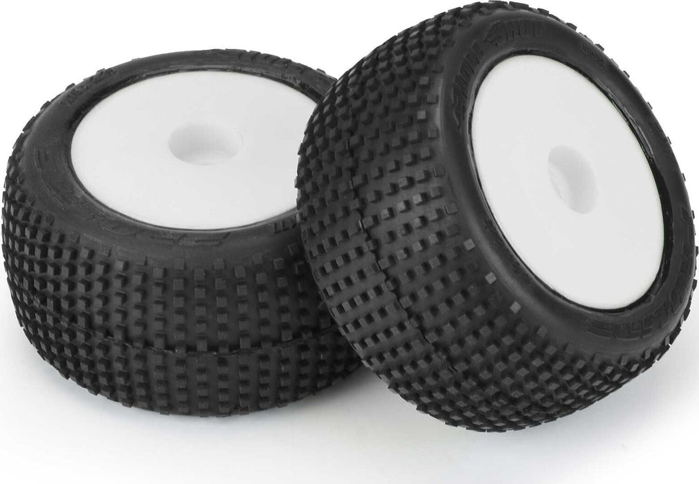 1/18 Hole Shot Front/Rear Mini-T Tires Mounted 8mm White Wheels (2)