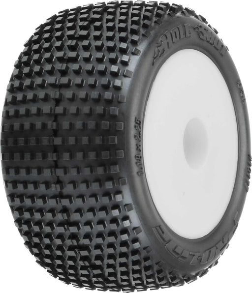 1/18 Hole Shot Front/Rear Mini-T Tires Mounted 8mm White Wheels (2)