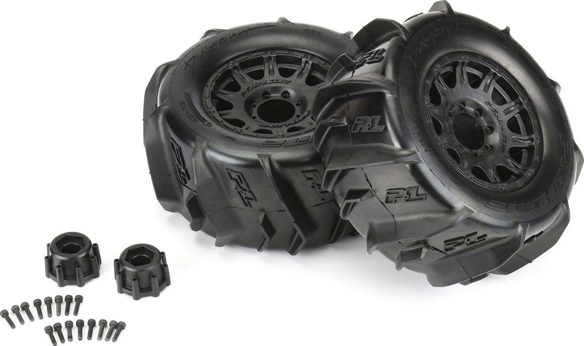 1/8 Dumont F/R 3.8" MT Tires Mounted 17mm Blk Raid (2)