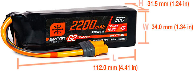14.8V 2200mAh 4S 30C Smart G2 LiPo Battery: IC3