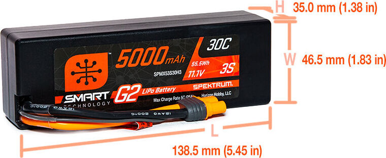11.1V 5000mAh 3S 30C Smart G2 Hardcase LiPo Battery: IC3