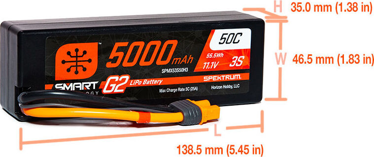 11.1V 5000mAh 3S 50C Smart G2 Hardcase LiPo Battery: IC3
