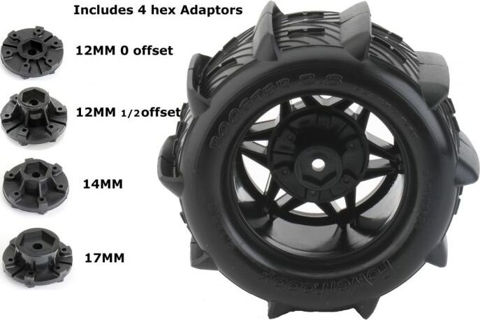 1/10 Rooster 2.8" Belted Paddle Sand Snow Tires 12mm