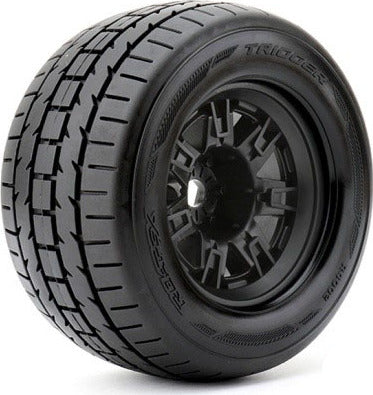 Trigger 1/8 Monster Truck Tires Mounted on Black Wheels,