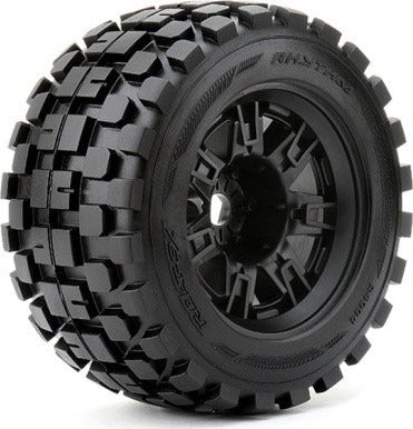 Rythm 1/8 Monster Truck Tires Mounted on Black Wheels, 0"