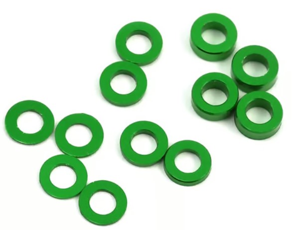 ProTek RC Aluminum Ball Stud Washer Set (Green) (12) (0.5mm, 1.0mm & 2.0mm)
