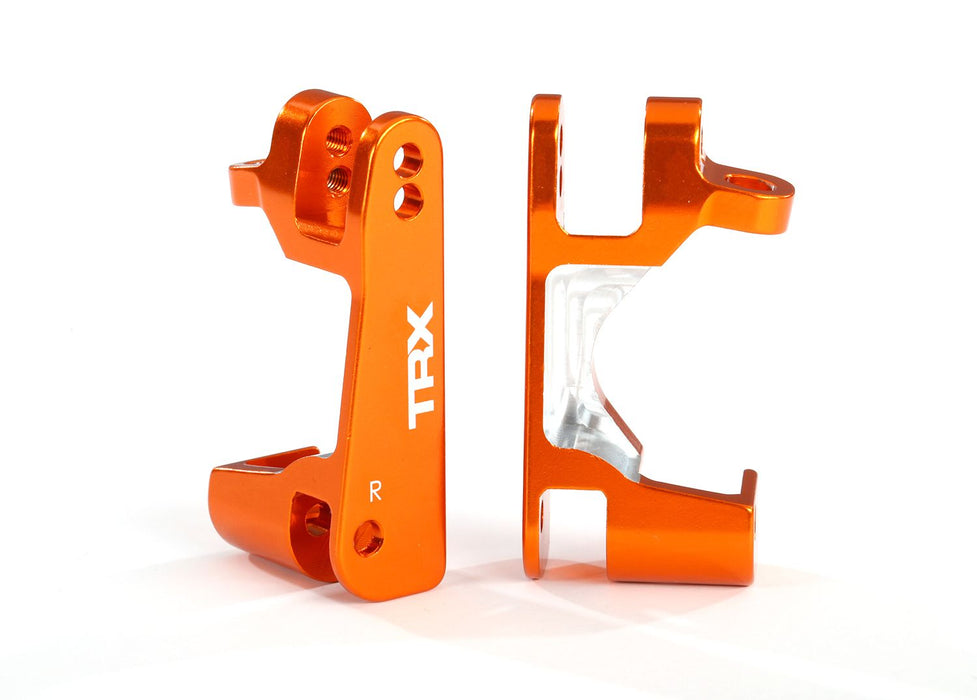 Caster blocks (c-hubs), 6061-T6 aluminum (orange-anodized), left & right