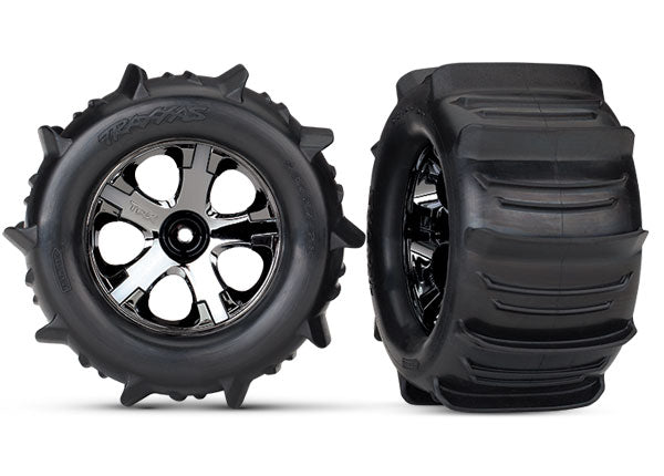 Tires & wheels, assembled, glued (2.8') (All-Star black chrome wheels, paddle tires, foam inserts) (nitro rear/ 4WD electric front/rear) (2) (TSM rated)