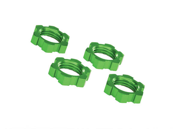 Wheel nuts, splined, 17mm, serrated (green-anodized) (4)