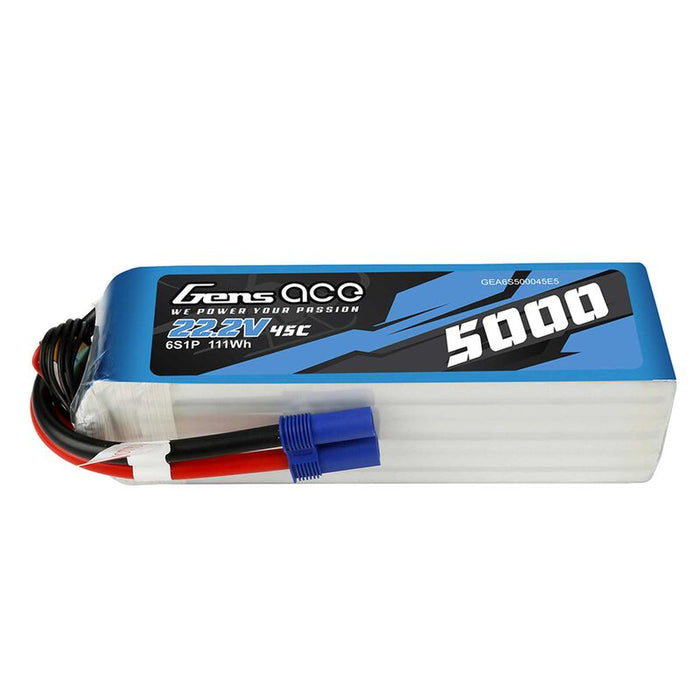 22.2V 5000 mAh 6S 45C, LiPo, Soft Pack, EC5