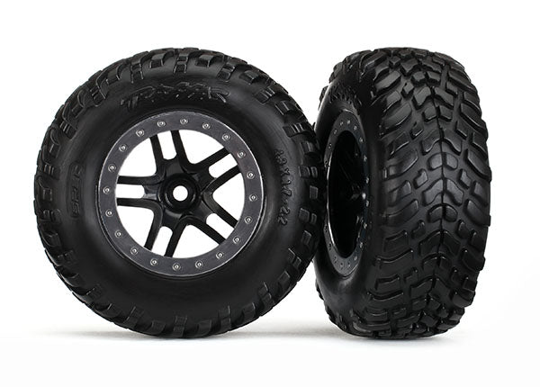 ire & wheel assembled, glued (S1 compound) (SCT Split-Spoke black, satin chrome beadlock style wheel (dual profile 2.2" outer 3.0" inner), SCT off-road tires, foam inserts) (2) (4WD f/r, 2WD rear) (TSM® rated)Pair of ultra-soft S1-compound SCT off-road...