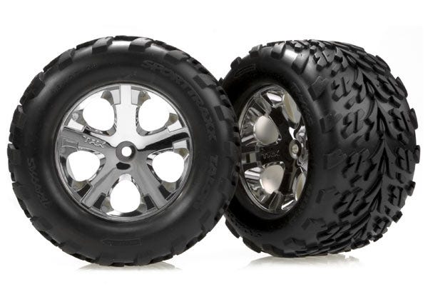 Tires & wheels, assembled, glued (2.8') (All-Star chrome wheels, Talon tires, foam inserts) (nitro rear/ electric front) (2)