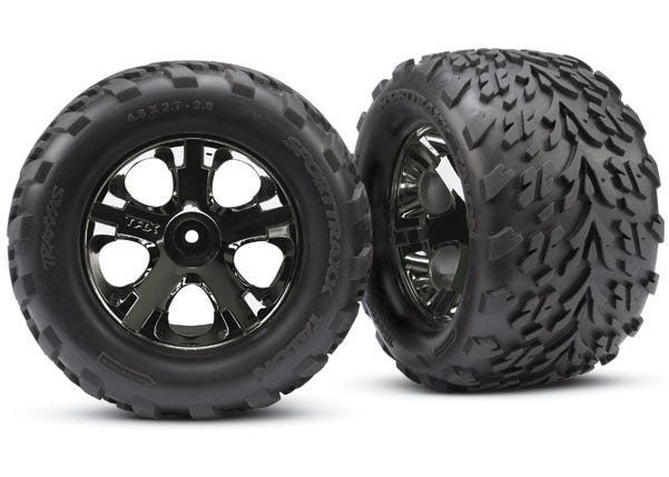 Tires & wheels, assembled, glued (2.8') (All-Star black chrome wheels, Talon tires, foam inserts) (nitro rear/ electric front) (2) (TSM rated)