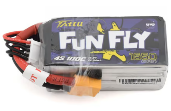 Tattu FunFly 4S LiPo Battery 100C (14.8V/1550mAh) (JST-XH) w/XT-60 Connector