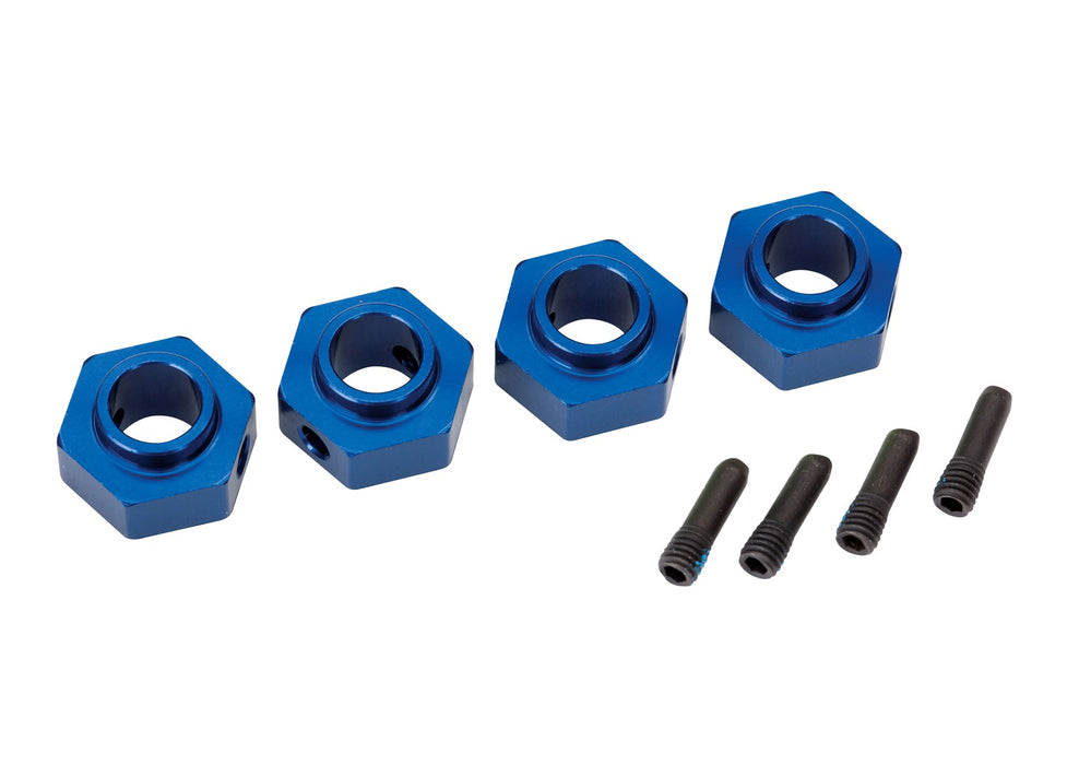 Wheel hubs, 12mm hex, 6061-T6 aluminum (blue-anodized) (4)/ screw pin (4)