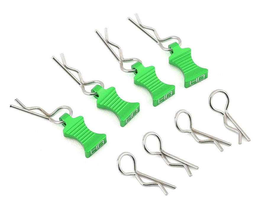Hot Racing 1/10 Aluminum EZ Pulls w/Body Clips (Green) (4)
