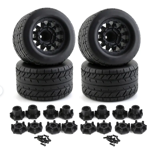 Discount 1/10 Size Wheel for 12mm & 14mm Hex & Tire Set (4) OD=118mm W=69mm