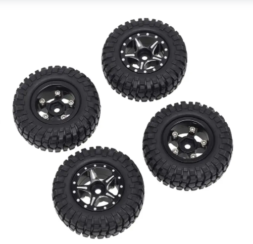 Alloy Machined Wheels (4) w/ Rubber Tires for Axial 1/24 SCX24 Rock Crawler