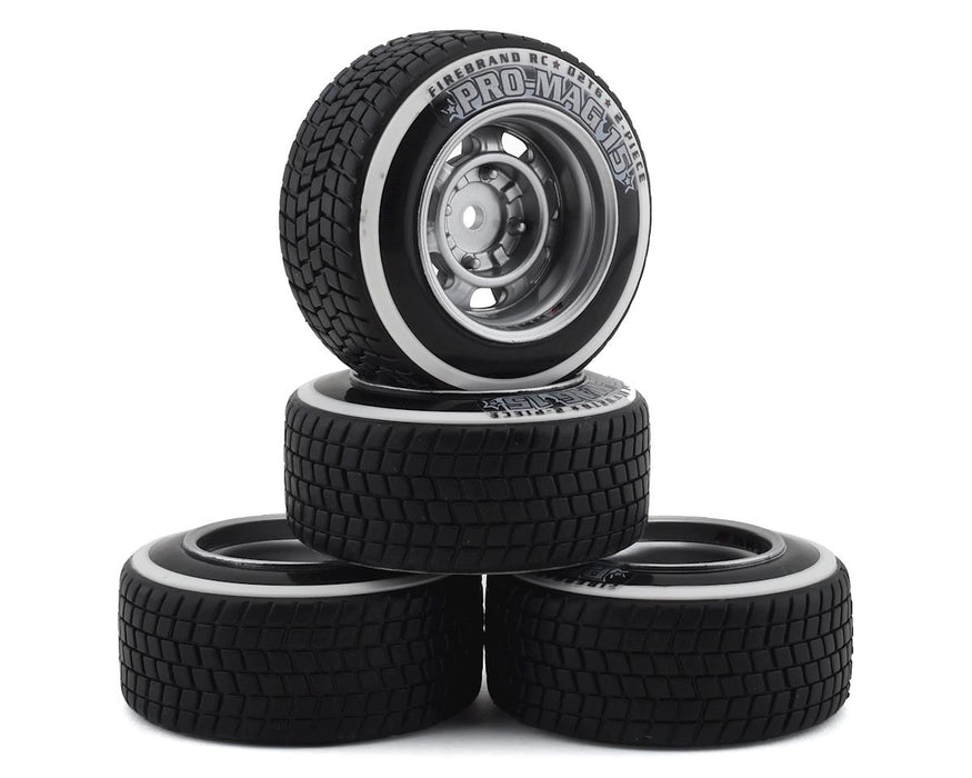 Firebrand RC Promag 15-D2T Pre-Mounted Drift Tires (4) (Silver) w/D2T Tires, 12mm Hex & 6mm Offset