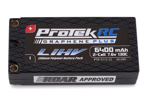 ProTek RC 2S 130C Low IR Si-Graphene + HV Shorty LiPo Battery (7.6V/6400mAh) w/5mm Connectors (ROAR Approved)