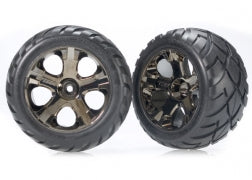 Tires & wheels, assembled, glued (All-Star black chrome wheels, Anaconda® tires, foam inserts) (nitro rear/ electric front) (1 left, 1 right)