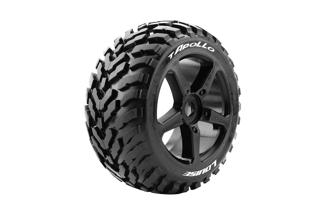 Louise R/C T-Apollo 1/8 Off-Road Truggy Tires, 0" Offset, 17mm, Mounted on Black Spoke Rim, Front/Rear (2)