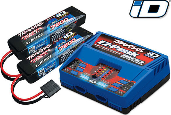 Battery/charger completer pack (includes #2972 Dual iD charger (1), #2869X 7600mAh 7.4V 2-cell 25C LiPo battery (2))