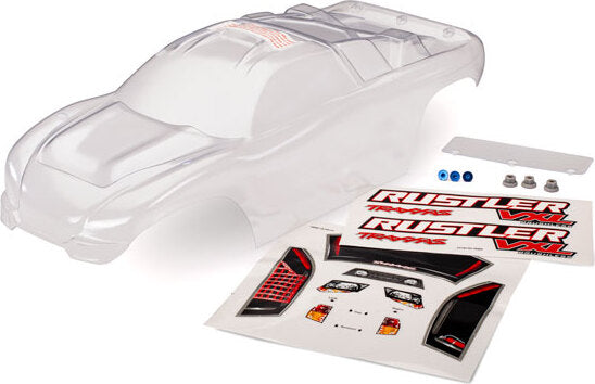 Body, Rustler (clear, requires painting)/window, lights decal sheet/ wing and aluminum hardware