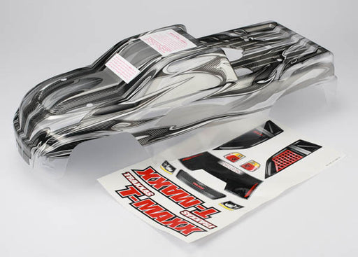 Body, T-Maxx, ProGraphix (long wheelbase) (replacement for painted body. Graphics are painted, requires paint and final color application)/ window, grill, lights decal sheet