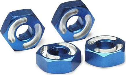 Wheel hubs, hex, 6061-T6 aluminum (blue) (4)/ axle pins (2.5x10mm) (4)